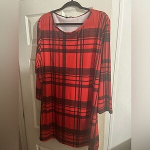 Chic Red and Black Plaid Long Sleeve Dress
